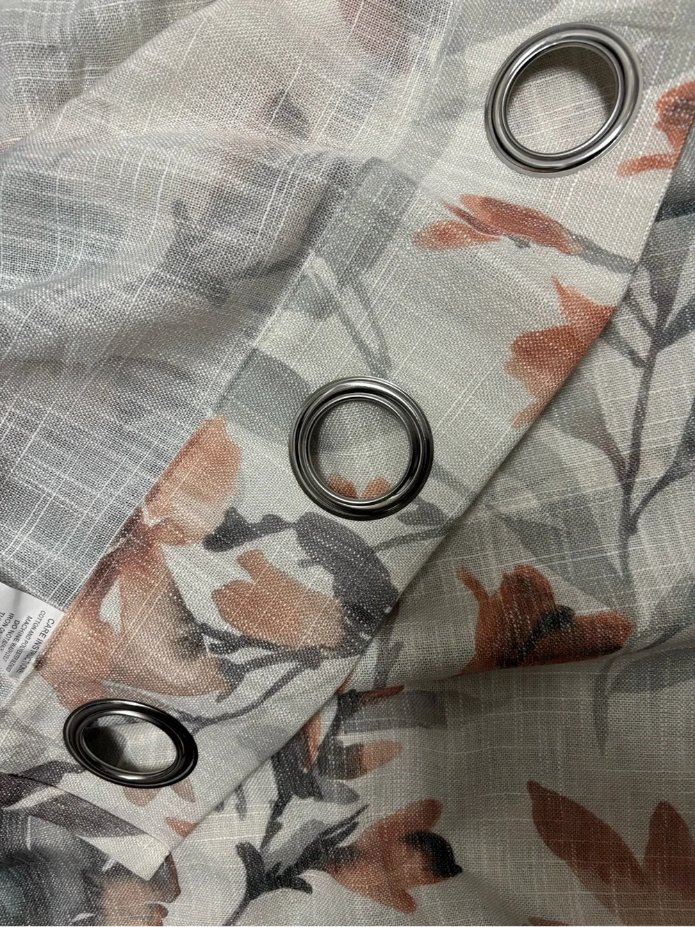 Floral Sheer Grommet Curtain Panel in Cream, Coral & Sage - Unbranded 95”
